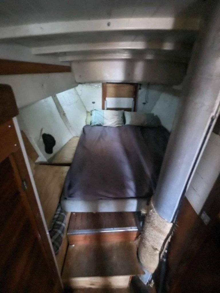 The ‘bedroom’ is a mattress in the windowless bow area of the vessel. Picture: Facebook