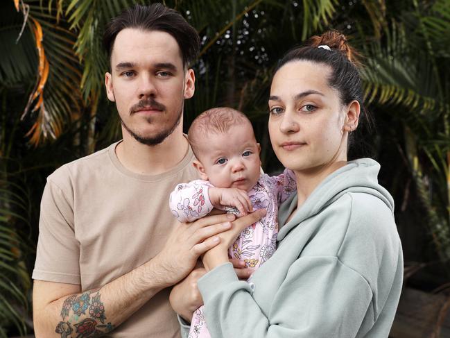 Emily Bengree and Benjie Reid with Nichola Reid. They’ve been waiting for communication from the State Government to sort out the hotel quarantine invoice issues. Picture: Image/Josh Woning