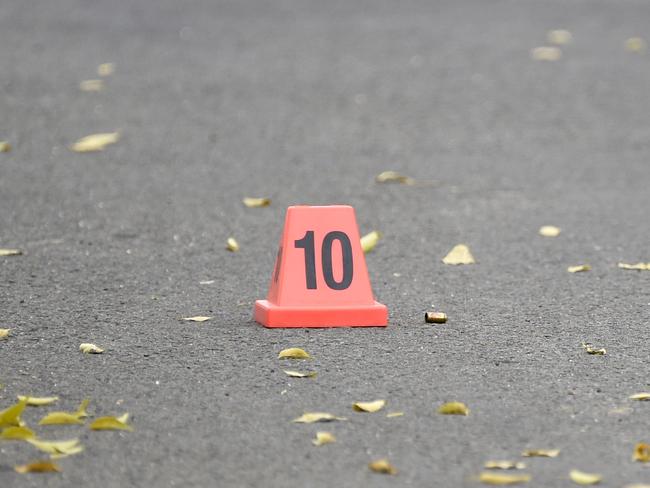 A bullet casing out the road outside the Punisher’s home. Picture: Andrew Henshaw