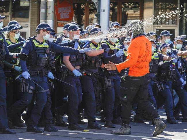 An anti-lockdown protest in Melbourne. Picture: Alex Coppel