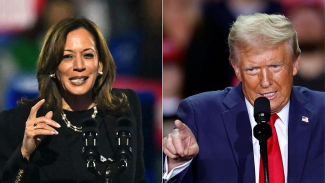 Kamala Harris and Donald Trump have been named in the hack threat. Picture: AFP