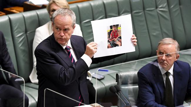 Back to the future: Former Labor leader Bill Shorten launches his health scare campaign in parliament. Picture: AAP