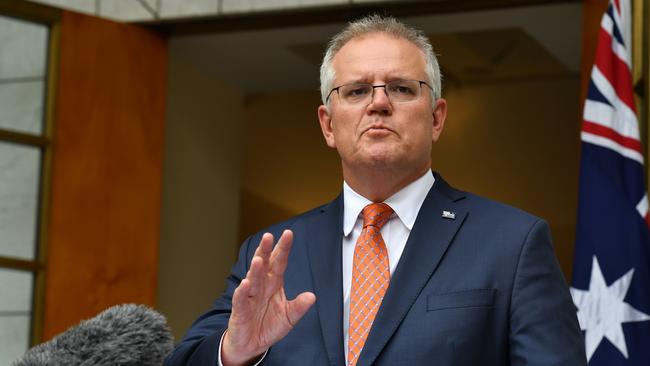 Prime Minister Scott Morrison during a press conference in the Prime Minister's Courtyard on February 05, 2021 in Canberra after a national cabinet meeting (Photo by Sam Mooy/Getty Images)