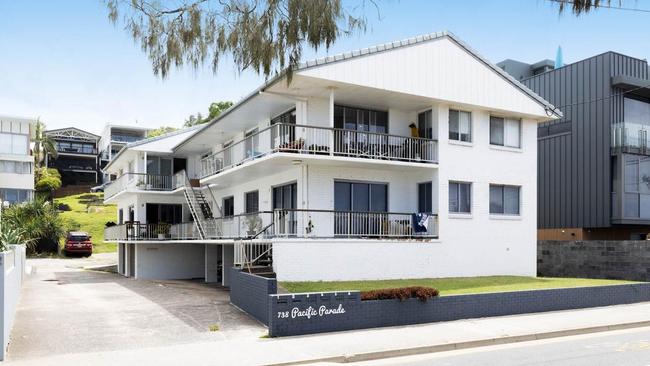 A two-bedroom unit in this complex at 738 Pacific Pde, Currumbin, sold for $1.2m in March.