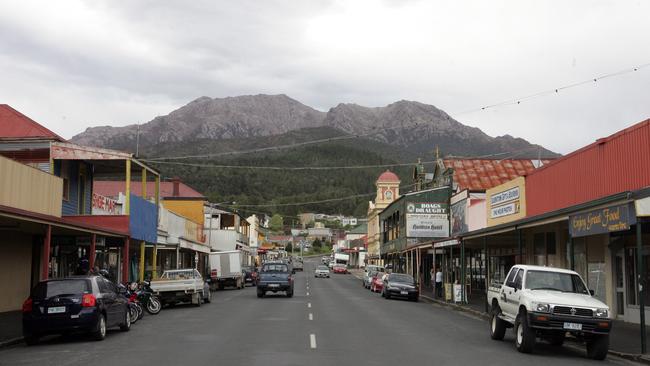 The main street of Queenstown on the west coast of Tasmania.