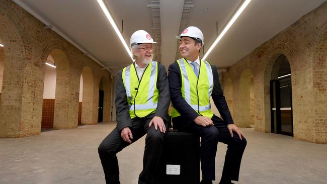 MIT Professor Alex 'Sandy' Pentland with Premier Steven Marshall in what will be the new MIT Living Lab, in the old Allied Health Building. Picture: Tricia Watkinson