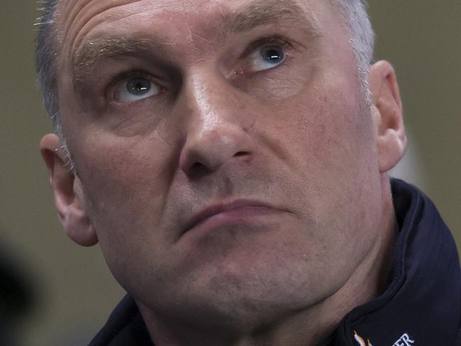 FILE - A Wednesday March 4, 2015 file photo, Leicester's manager Nigel Pearson looks up as he takes to the touchline before his team's English Premier League soccer match between Manchester City and Leicester City at the Etihad Stadium, Manchester, England. Leicester says it has sacked manager Nigel Pearson after the team narrowly avoided relegation from the Premier League last season. The club’s directors said in a statement Tuesday, June 30, 2015 they had “relieved.... Nigel Pearson of his duties” because “fundamental differences in perspective exist between us” and that “the working relationship between Nigel and the Board is no longer viable.” (AP Photo/Jon Super, File)