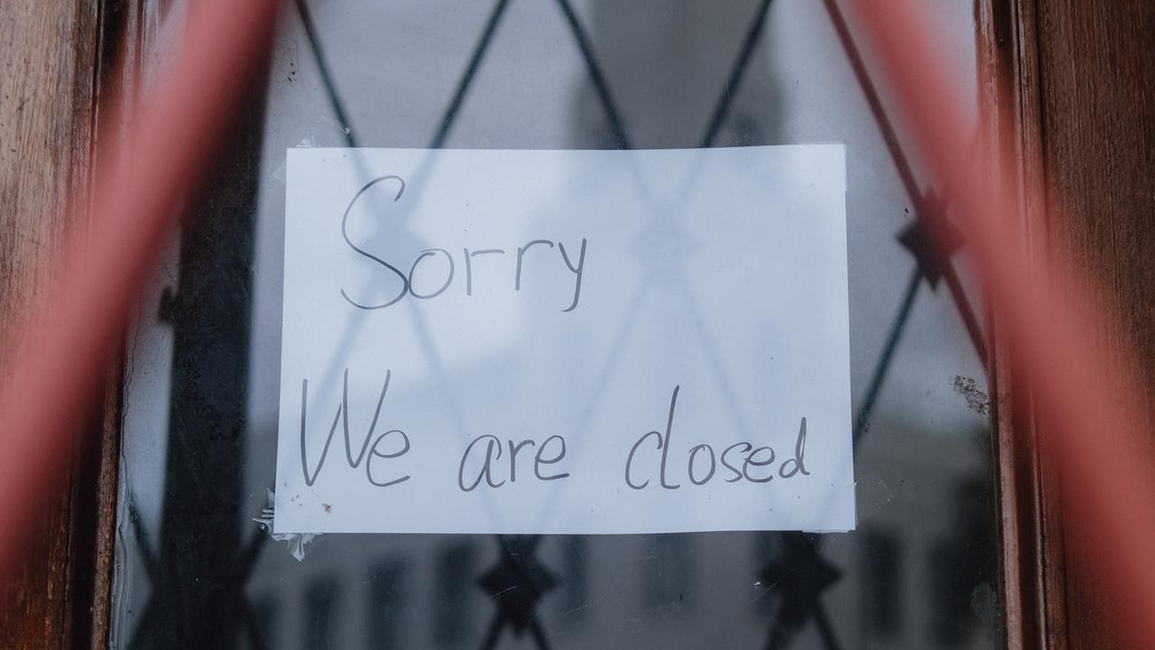 A handwritten note outside a former Geelong CBD restaurant. Picture: Shaun Viljoen