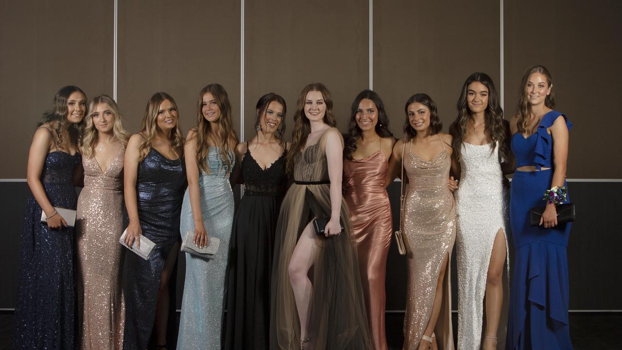 Cabra Dominican College senior students celebrate their school formal at Adelaide Oval on Friday, March 12, 2021. Picture: Emma Brasier