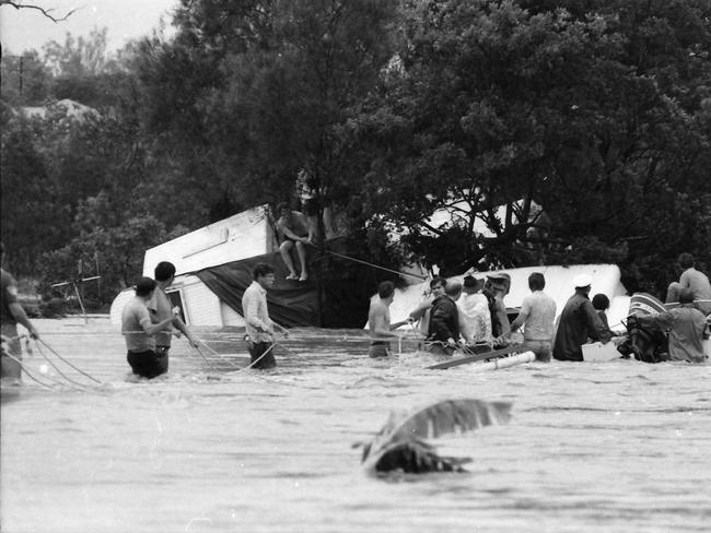Flooding at Goodna Caravan Park. Picture Earl Bridger
