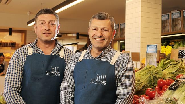 Brothers Nektarios and Nick Nikitaras at their West Hobart Hill Street Grocer store. Picture: MATHEW FARRELL