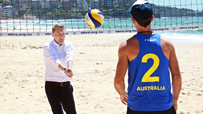 Manly MP James Griffin at Manly for the launch of a previous VolleyFest volleyball contest. Picture: Adam Yip