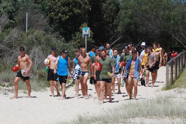 The Southport Sharks VFL team during a preseason training camp at Tallebudgera Beach. Picture: Mike Batterham