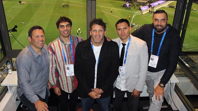 AFL indigenous broadcasters Chris Johnson, Tony Armstrong, Daryl White, Josh Hill and Chris Egan.