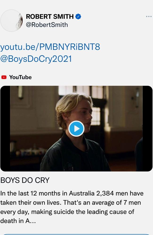 The Boys Do Cry campaign video was tweeted by The Cure's singer Robert Smith.