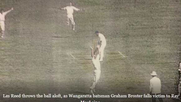 Euroa's Les Reed takes a catch off the bowling of Ray MacLaine against Wangaratta.