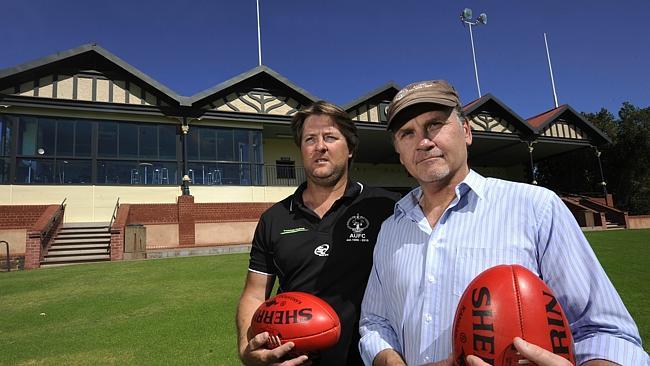 Adelaide University Football Club football director Adrian Howard with president Michael Dadds at University Ovals.