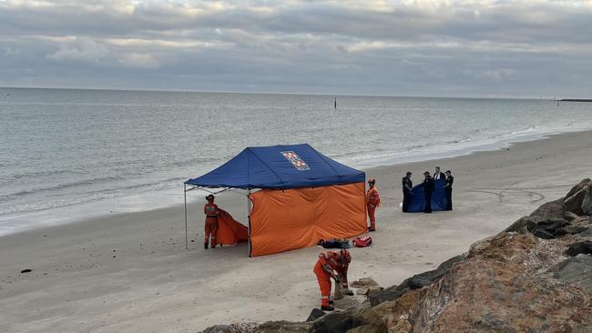 A body was found on the beach at Glenelg North. Picture: Isabel McMillan