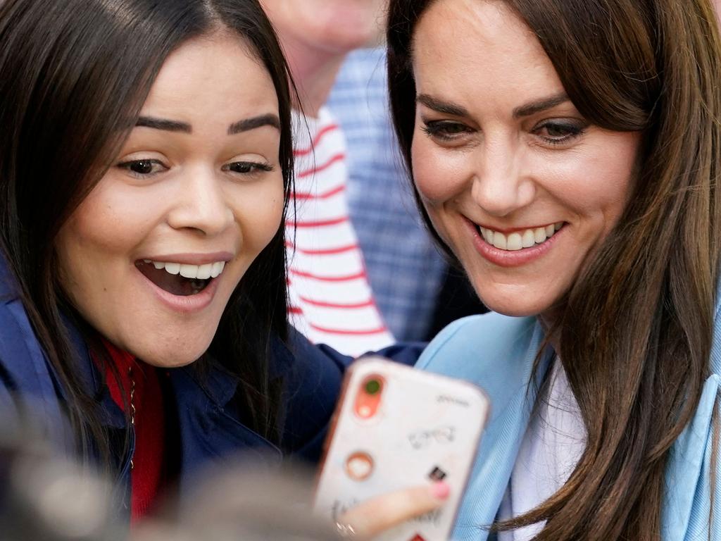 Princess Catherine took selfies with fans. Picture: AFP