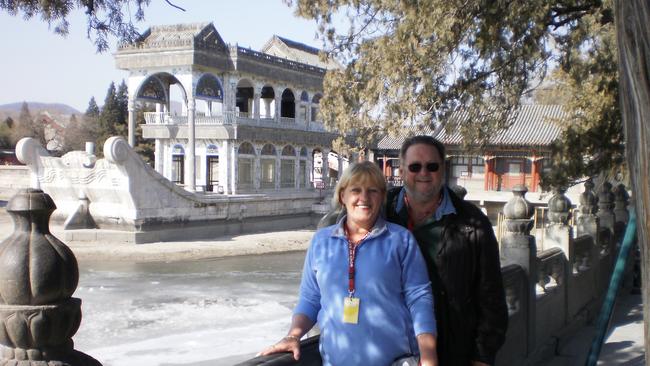 Christine McCormack and her partner Ron in China. Picture: Supplied