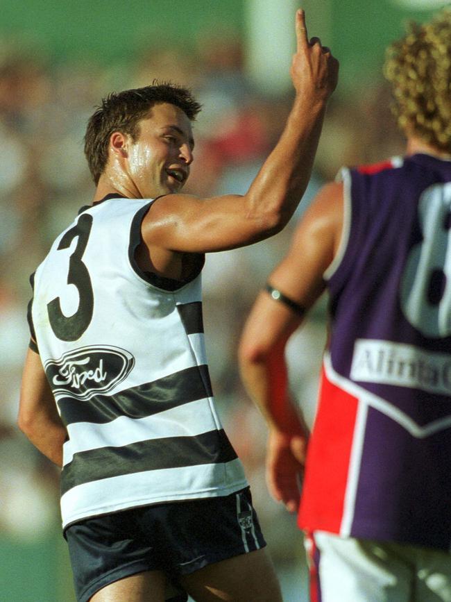 Jimmy Bartel celebrates a goal in his debut season.