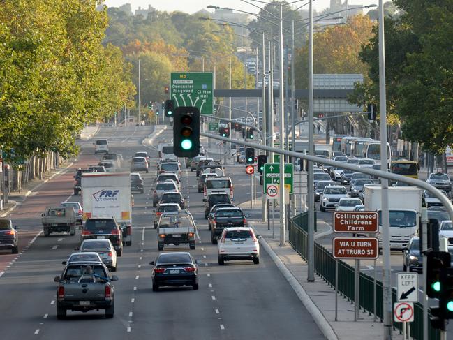 Morning traffic along Hoddle Street Collingwood. Picture: Andrew Henshaw