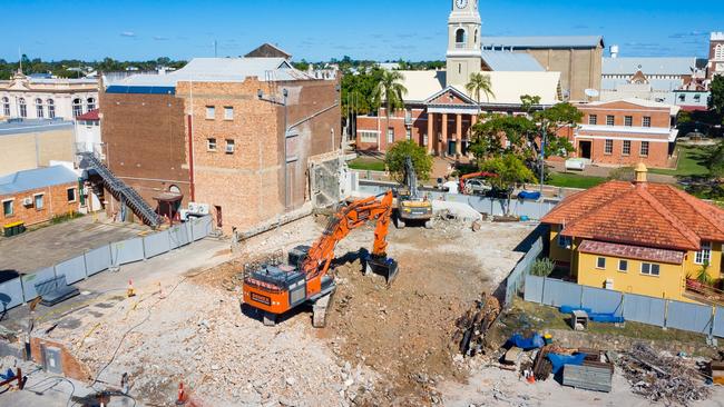 Aaron Skuse drone shot of the Fraser Coast Regional Council administration building in Maryborough being demolished.