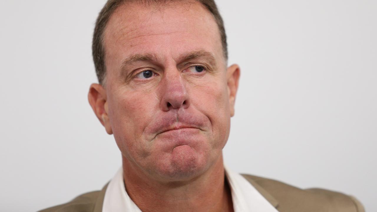 Former Matildas coach Alen Stajcic speaks after being sacked by the FFA during a press conference at North Sydney. Picture: Brett Costello