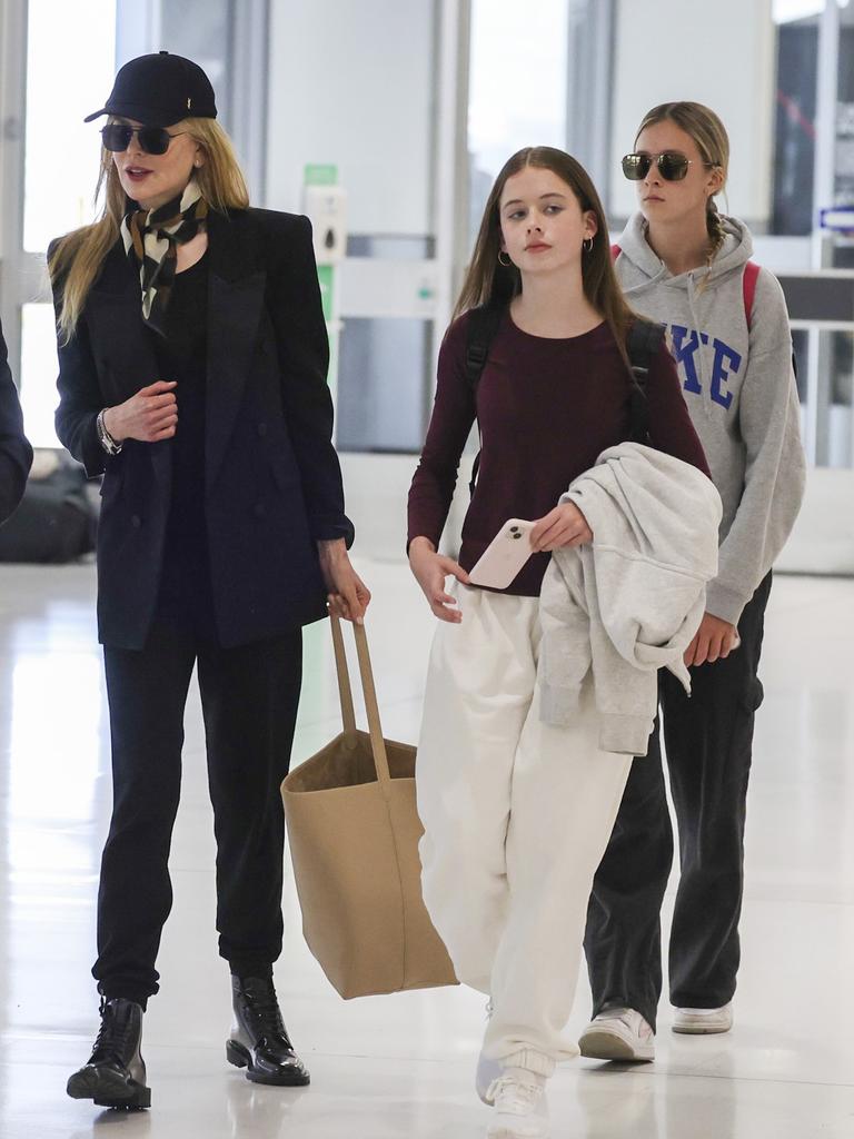 Nicole Kidman and daughters, Sunday and Faith, seen at Sydney Airport