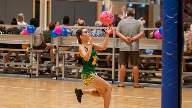 Tracy Village Falcons against the Pints Dragons in the 2023 Darwin Netball under-15 Div 2 grand final. Picture: Pema Tamang Pakhrin