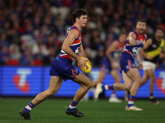 James O'Donnell in action for the Bulldogs during the round 21 AFL match against the Richmond Tigers at Marvel Stadium. Picture: Getty Images