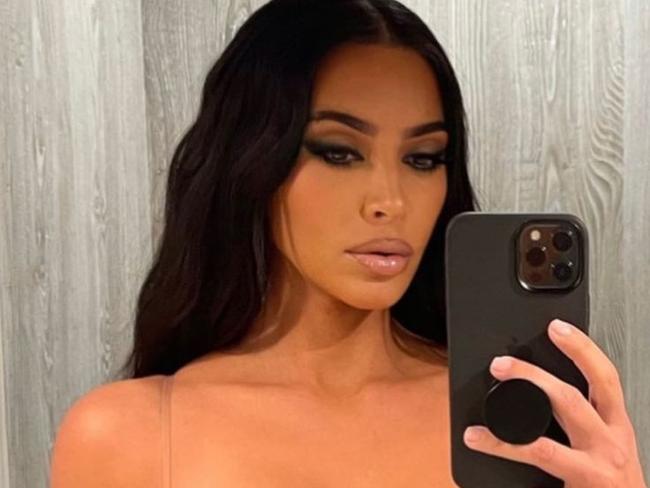 Kim Kardashian looks unrecognisable after bleaching eyebrows blonde. Picture: Instagram/KimKardashian