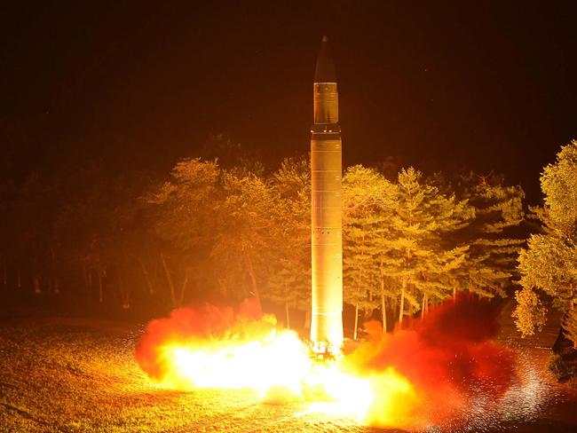 North Korea launched its Hwasong-14 missile last year, one in a series of launches which sparked global alarm. Picture: KCNA/AFP