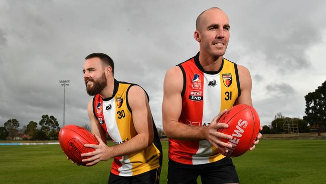 Brothers and former North Adelaide players Max and George Thring signed at Goodwood Saints Keith’s season was cancelled in 2020, but have returned to the Crows. Picture: Keryn Stevens