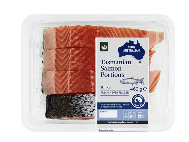 Woolworths Salmon Portions Skin On 4 Pack. Supplied