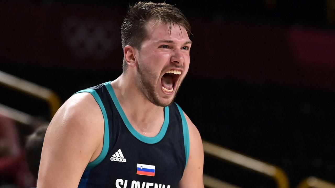 Slovenia's Luka Doncic was not impressed with the result. (Photo by Aris MESSINIS / AFP)