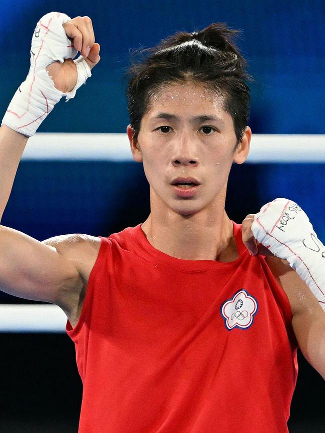 XY boxer Taiwan's Lin Yu-ting reacts after beating Poland's Julia Szeremeta at the Paris Olympics Picture: AFP