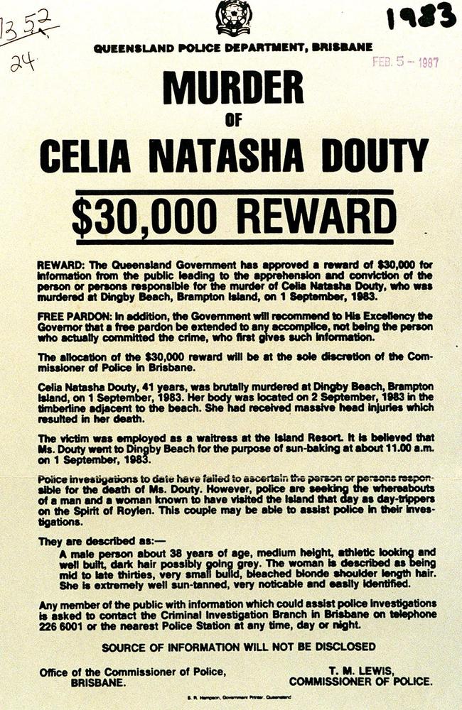 WANTED POSTER FOR MURDER VICTIM. CELIA NATASHA (Tasha) DOUTY. 1983 – Brampton Island Dingy Bay