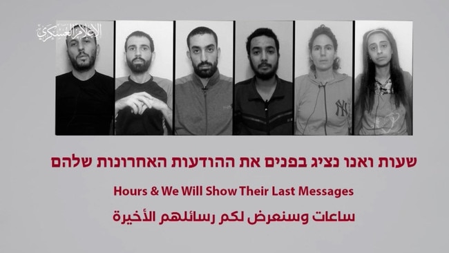 Hamas is publishing videos of the final messages of six hostages it executed last week. Picture; Telegram.