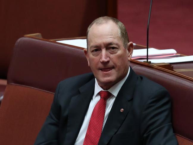 Wednesday 3rd April 2019. Senator Fraser Anning waiting for the censure motion.A censure motion was moved against Senator Fraser Anning was moved in parliament by Senators Penny Wong and Mathias Cormann in the Senate Chamber in Parliament House in Canberra. Picture Gary Ramage