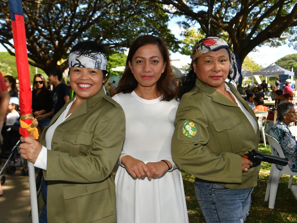 Inday Lynch, Lovely Lemson and Elvie Gilbert at the 2023 Filipino Festival at Riverway. Picture: Evan Morgan