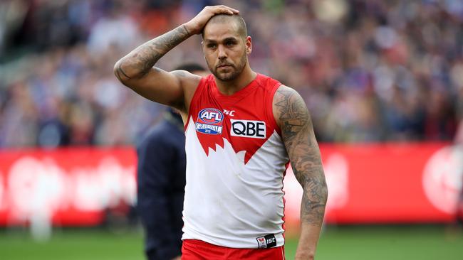 Lance Franklin suffered an ankle injury early and struggled to have an impact after that. Picture: Phil Hillyard