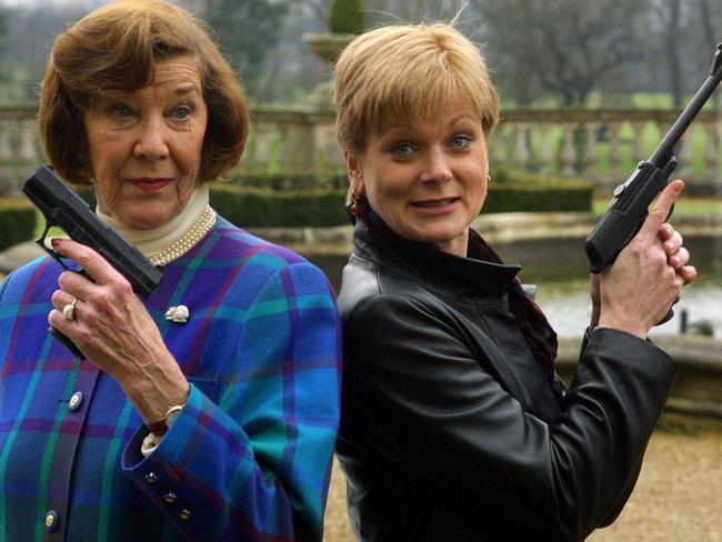 Double trouble ... original Miss Moneypenny, Lois Maxwell, and Samantha Bond at an auction of Bond memorabilia in 2000.