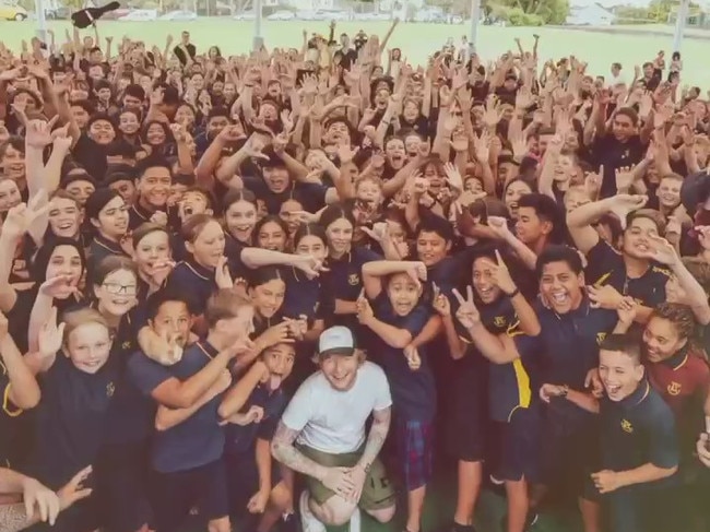 Sheeran surprised the young fans with an impromptu gig. Picture: Instagram