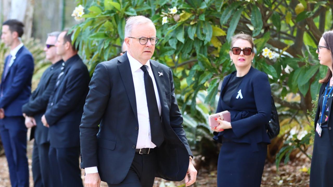 Prime Minister Anthony Albanese arrives for a memorial service to honour constables Rachel McCrow and Matthew Arnold. Picture: David Clark