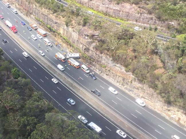 An aerial view of the crash scene on the M1 Motorway. Pic: Careflight