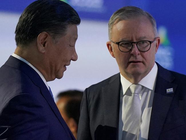 China's President Xi Jinping talks with Australia's Prime Minister Anthony Albanese ahead of the Leaders Retreat, during the Asia-Pacific Economic Cooperation (APEC) Summit in San Francisco, California, U.S. November 17, 2023. REUTERS/Loren Elliott