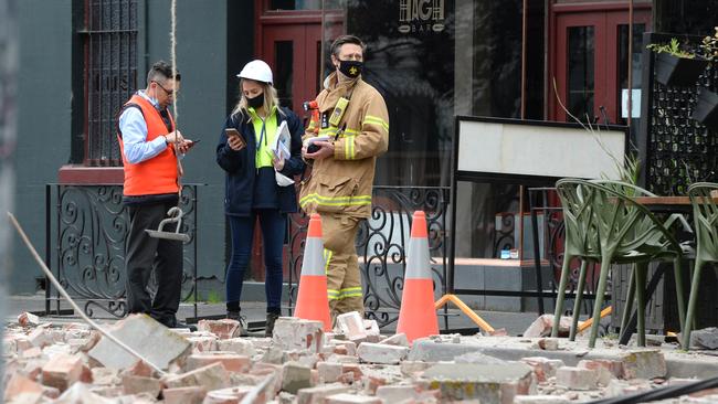 Officials surveyed the damage at Chapel Street. Picture: NCA NewsWire / Andrew Henshaw