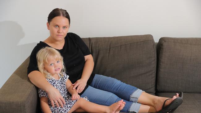 Gold Coast Kiwi Kylie Rewi with her daughter Laila 3, who has lived in Australia for years and pays taxes but isn’t eligible to become a permanent resident. Picture Glenn Hampson