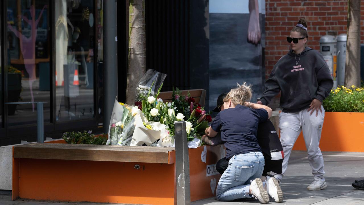 Jayme Sykes’ family and friends in Little Malop St on Monday.